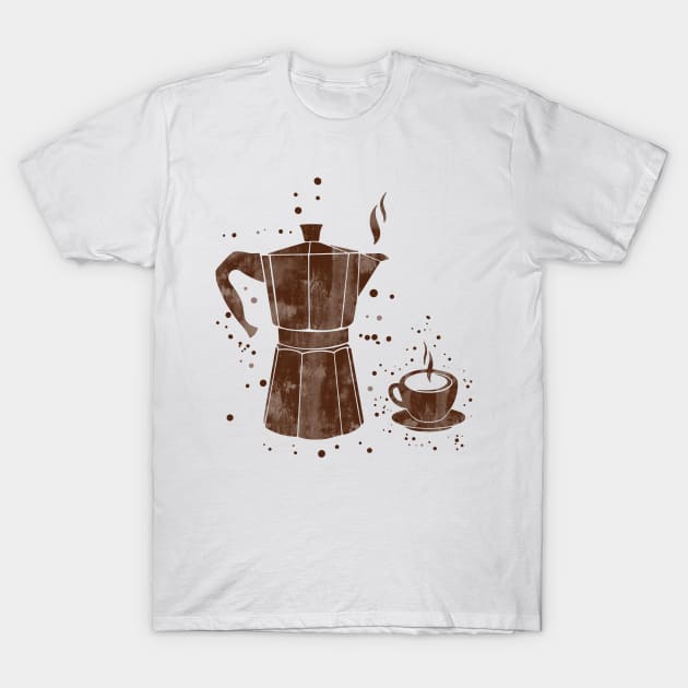 Moka pot, coffee, housewarming gift, dining room, wall hanging, kitchen, italian coffee maker, espresso machine, mocha T-Shirt by RosaliArt